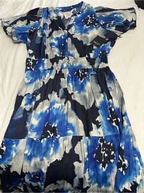 Michael Kors Blue Floral Maxi Dress with V-Neck